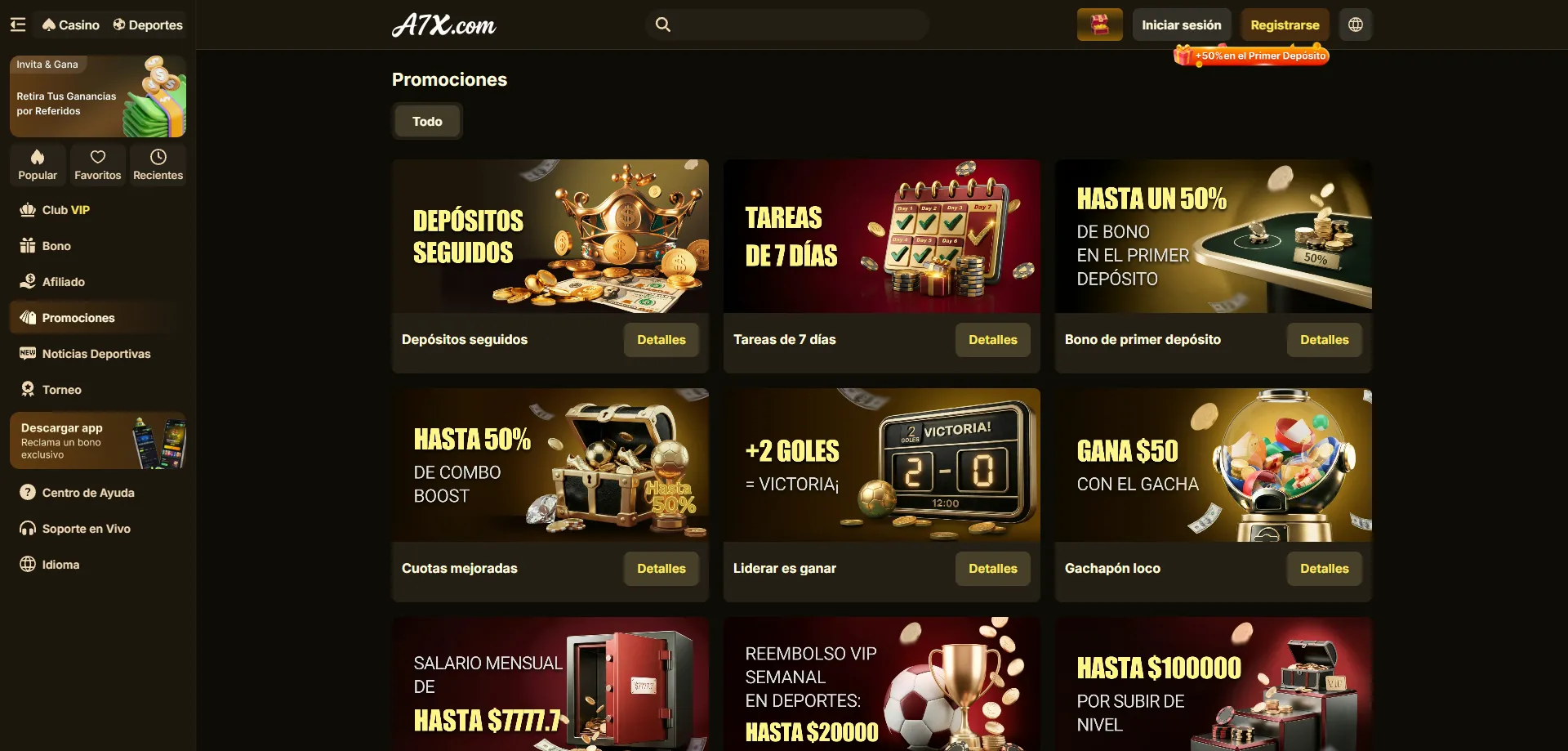 Bono de bienvenida y promociones en A7X Casino México