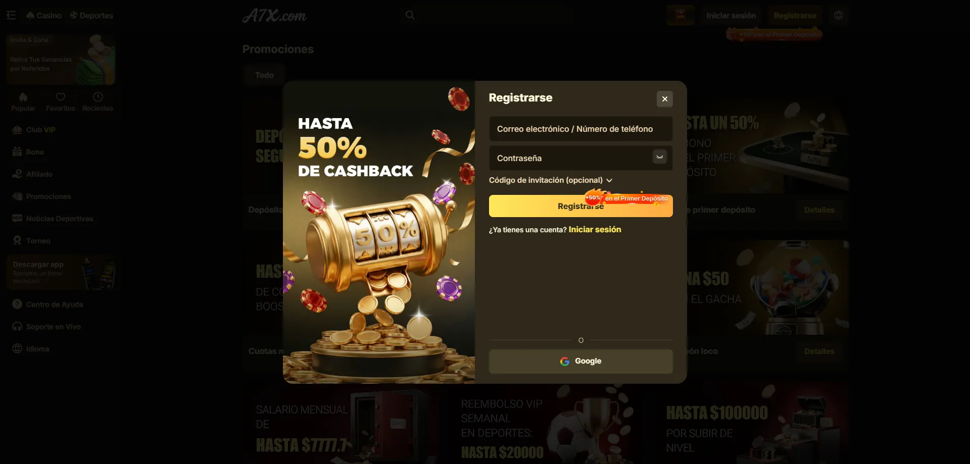 Proceso de registro en A7X Casino México paso a paso